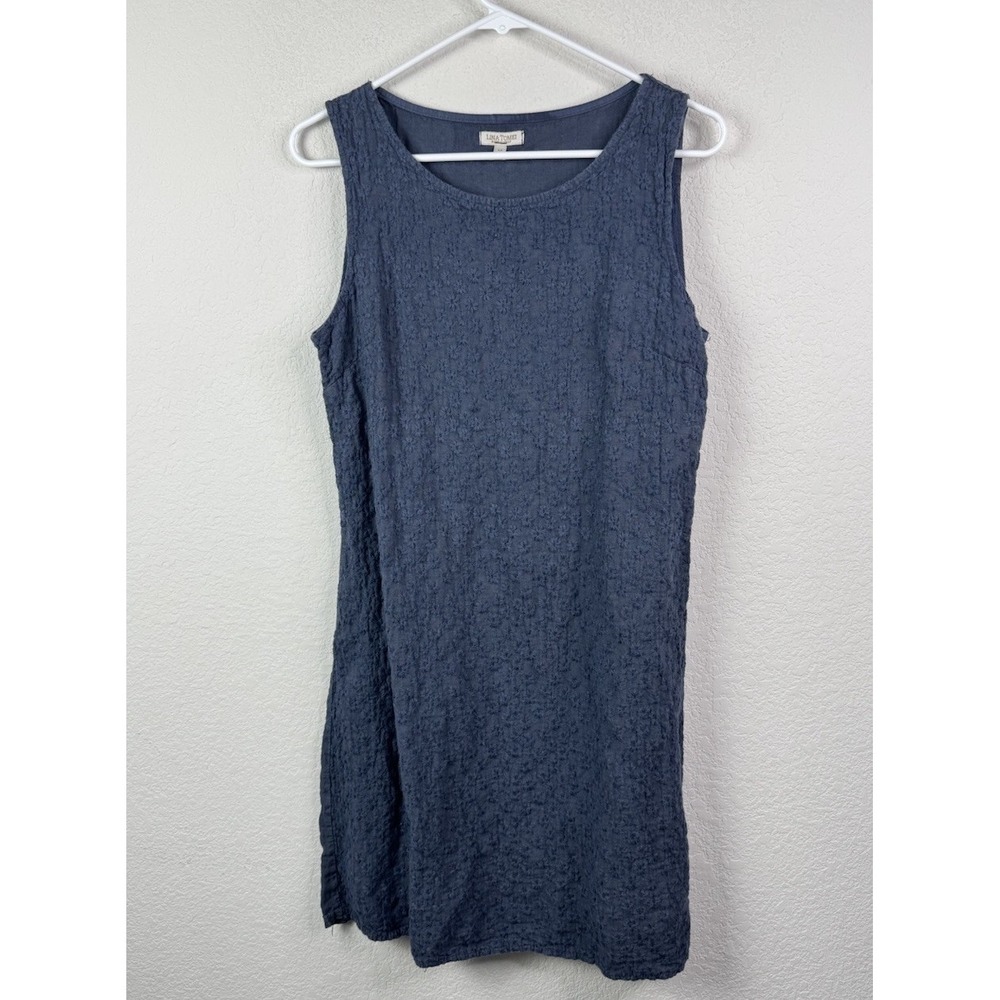 Lina Tomei Made in Italy 100% Linen Dress‎ Mini Sz M Blue Sleeveless Textured